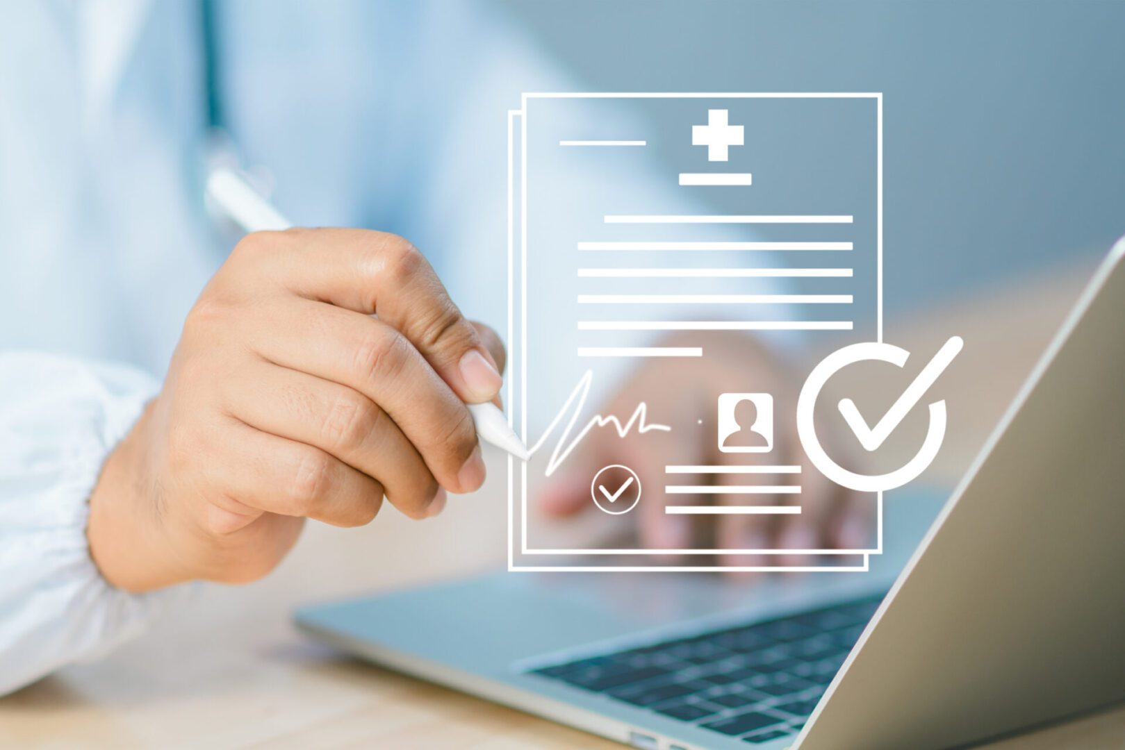 Person interacting with digital medical document.