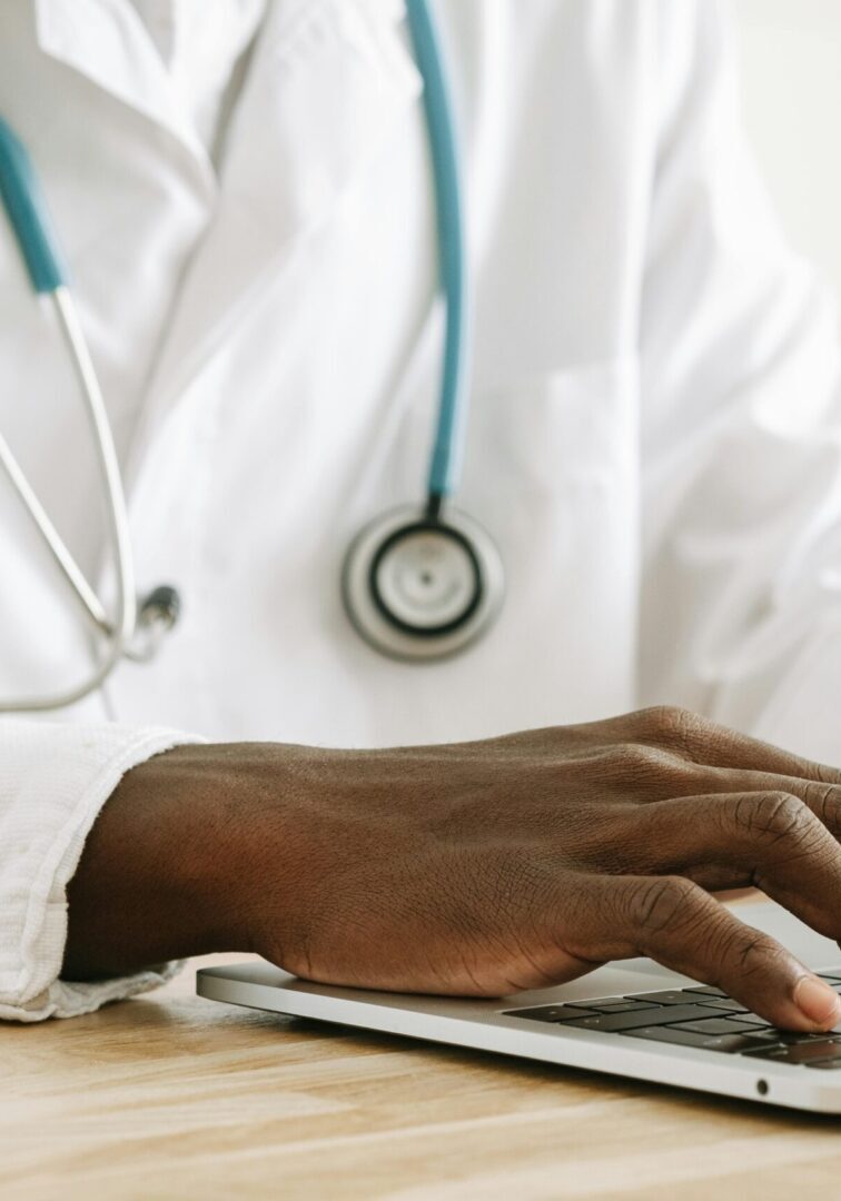 Medical professional using computer