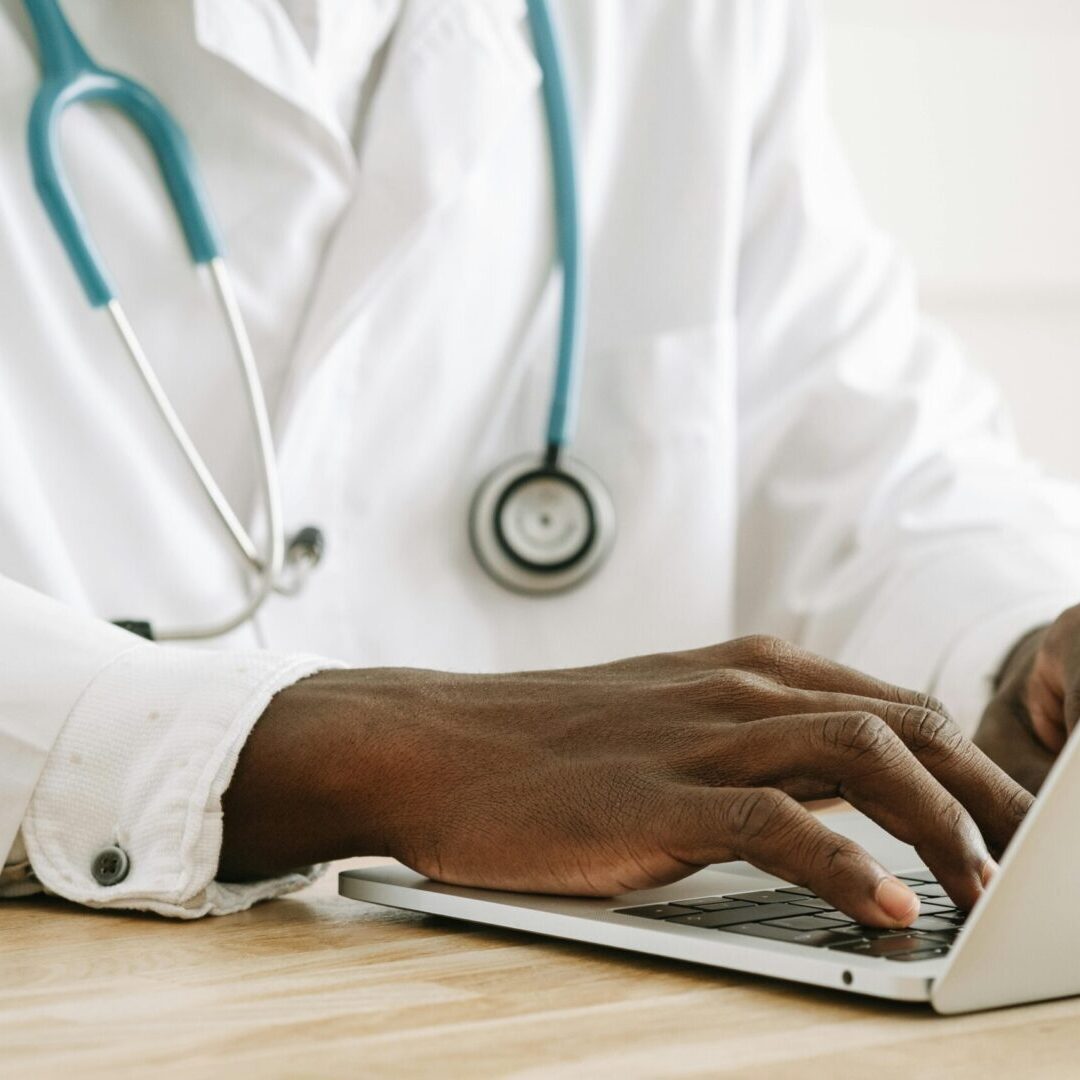 Medical professional using computer